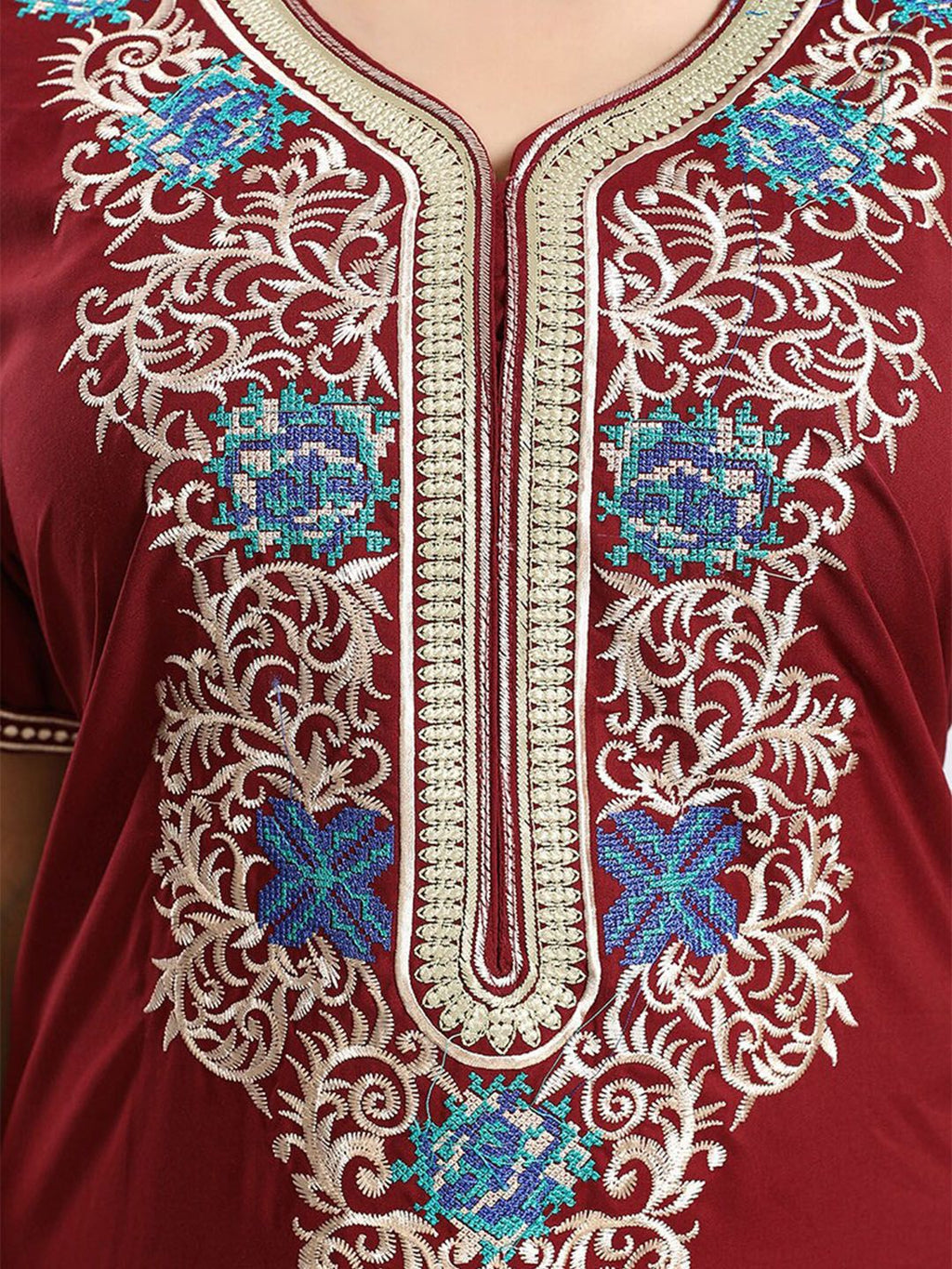 Ethnic Motifs Embroidered Maxi Nightdress