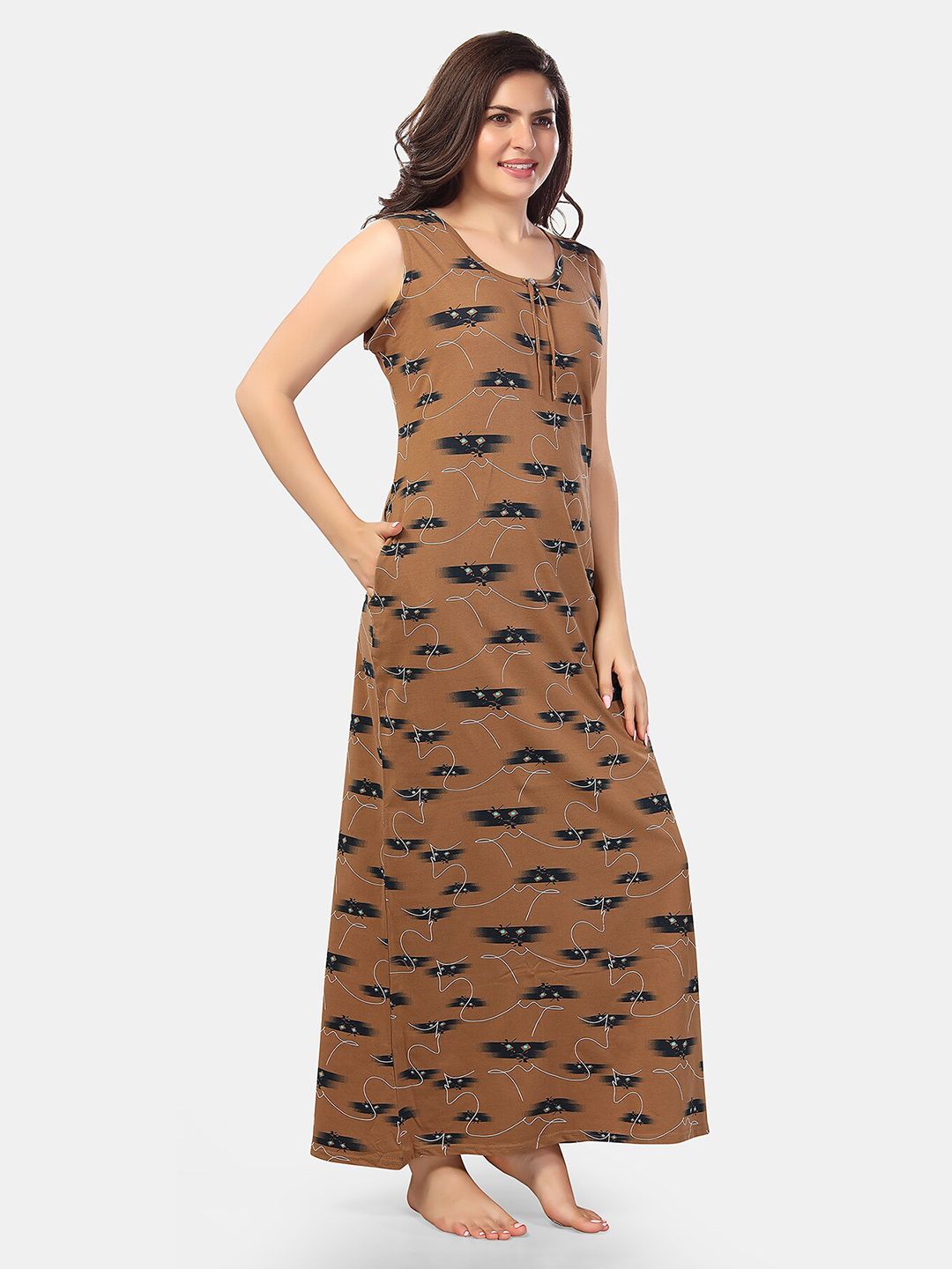 Brown Printed Maxi Nightdress