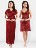 Be You Shoulder Straps Laced Nightdress With Satin Robe And Briefs