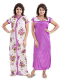 Be You Printed Round Neck Satin Maxi Nightdress With Robe