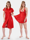 Be You Solid Lace Details Satin Nighty with Robe