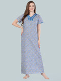 Be You Women Blue Printed Maxi Nightdress
