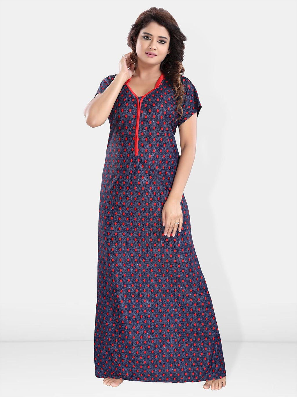 Be You Polka Dots Printed Satin Maxi Nightdress