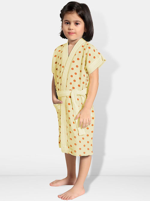 Be You Beige Polka Dots Cotton Drawstring Knee Length Bath Robe