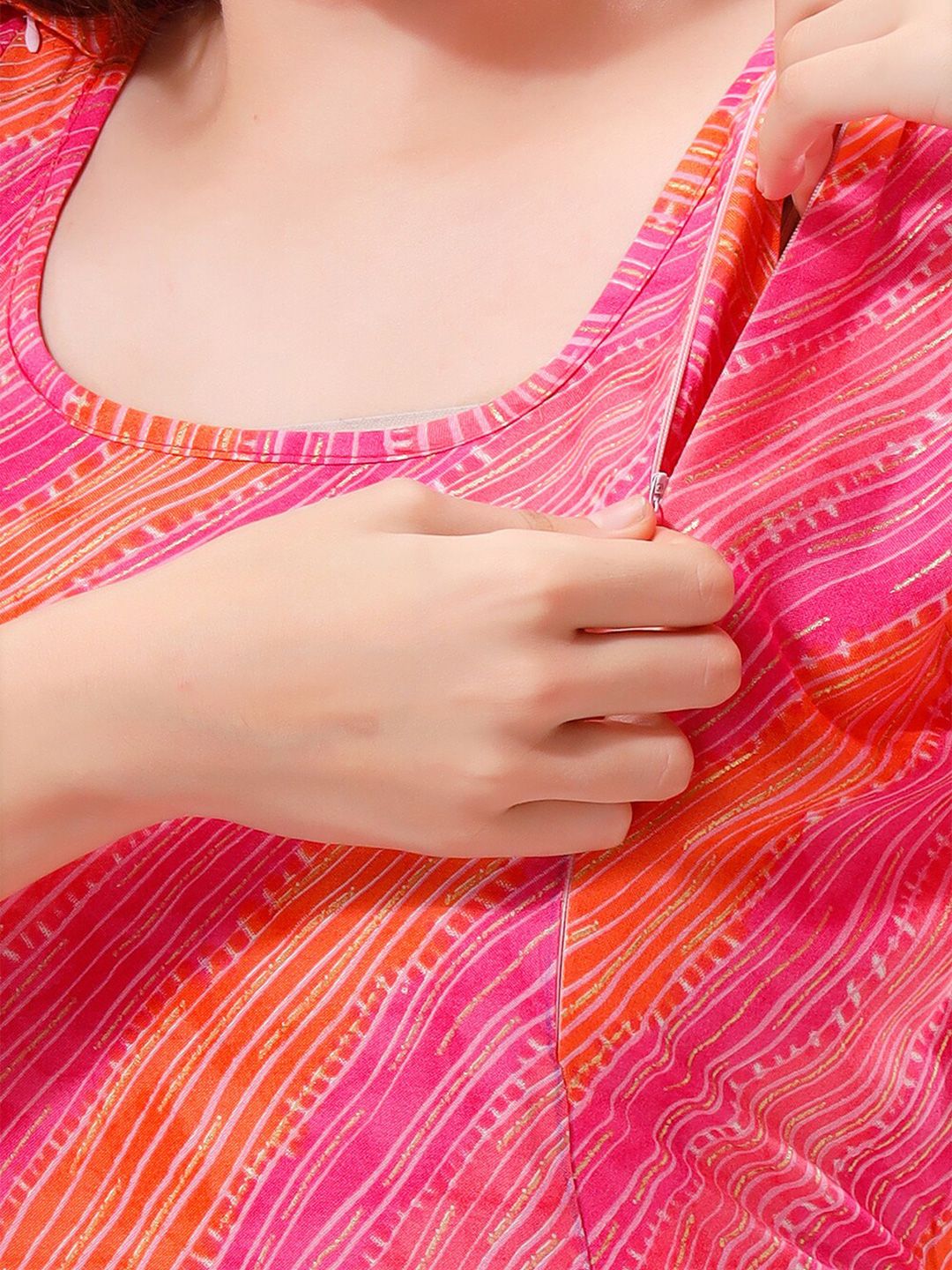 Women Striped Bell Sleeves Maternity Kurta