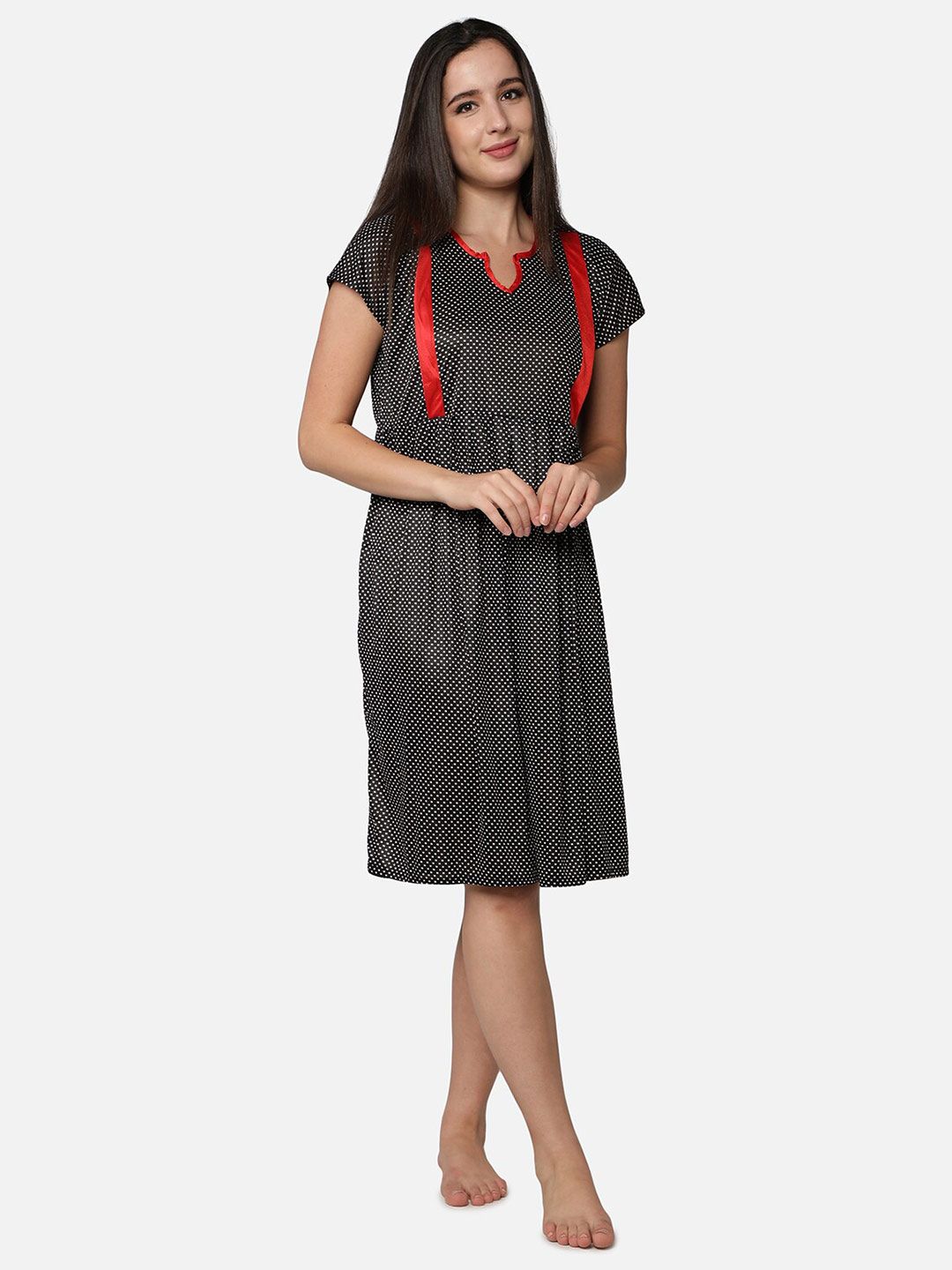 Be You Black Printed Nightdress
