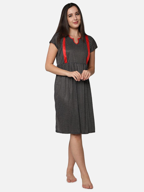 Be You Black Printed Nightdress