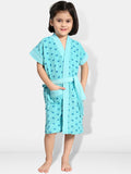 Be You Blue Polka Dots Cotton Drawstring Knee Length Bath Robe