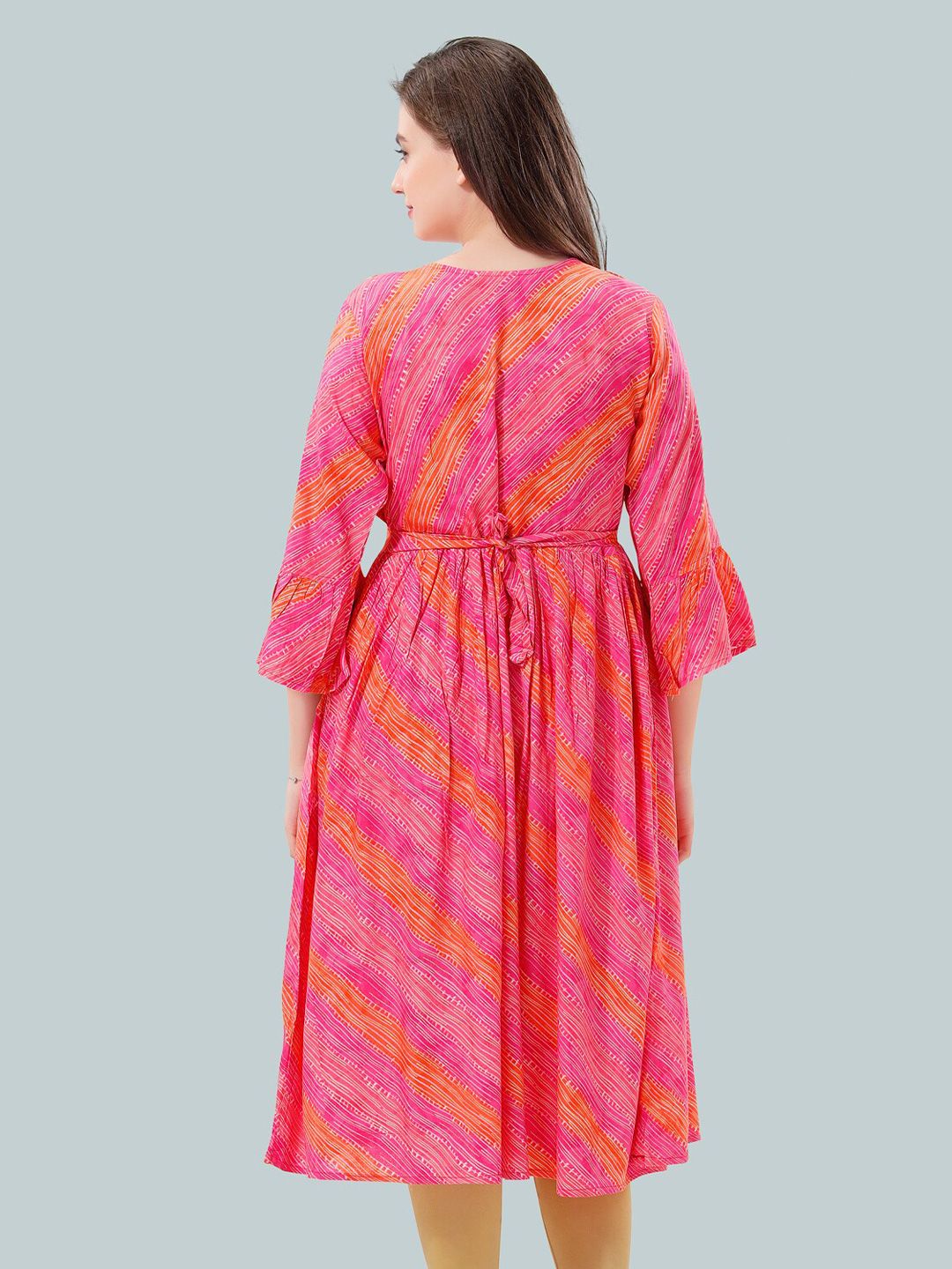 Women Striped Bell Sleeves Maternity Kurta