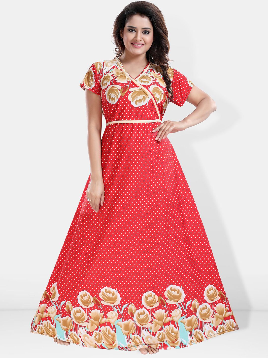 Be You Printed V-Neck Satin Maternity Maxi Nightdress