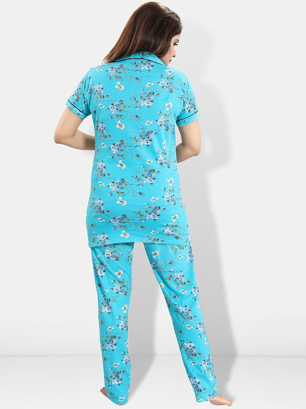Pack Of 2 Printed Lapel Collar Pure Cotton Night suit