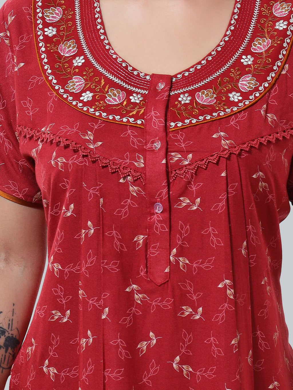 Maroon Embroidered Maxi Nightdress