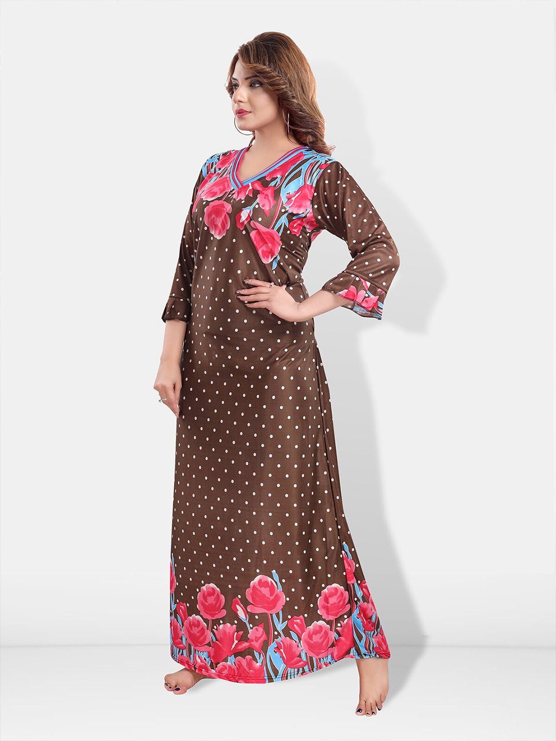 Floral Printed Satin Maxi Nightdress