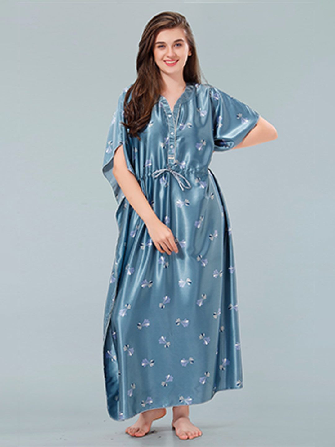 Be You Blue Printed Maxi Kaftan Nightdress