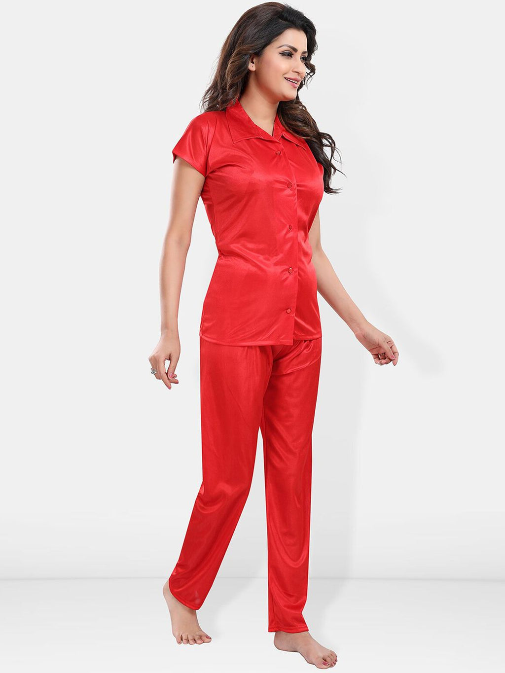 Lapel Collar Satin Night suit