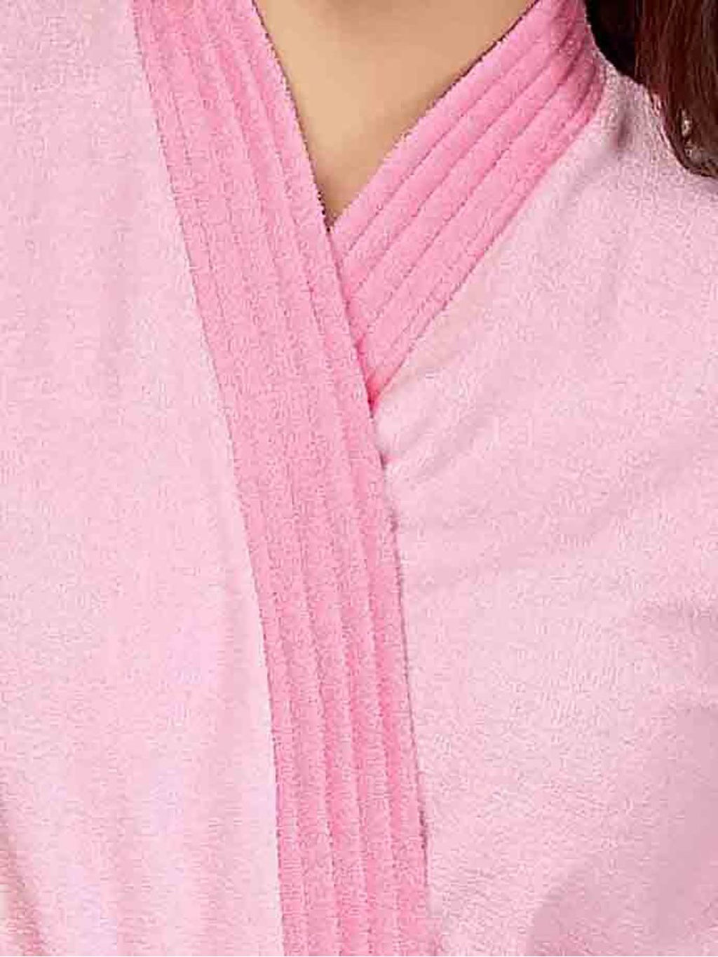 Two-Tone Pink Solid Cotton Drawstring Knee Length Bath Robe