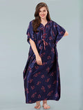 Be You Navy Blue Printed Maxi Kaftan Nightdress