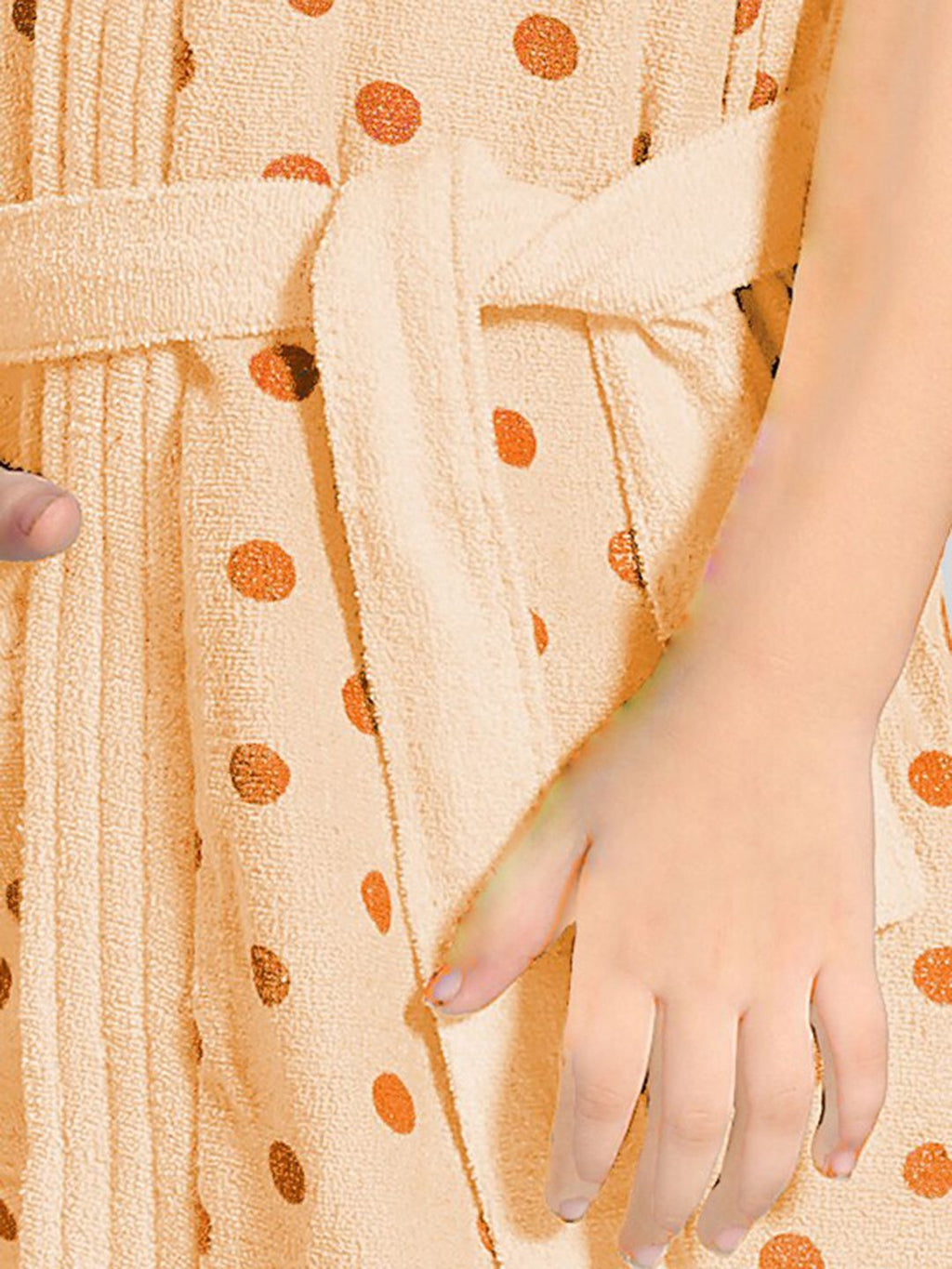 Peach Polka Dots Cotton Drawstring Knee Length Bath Robe