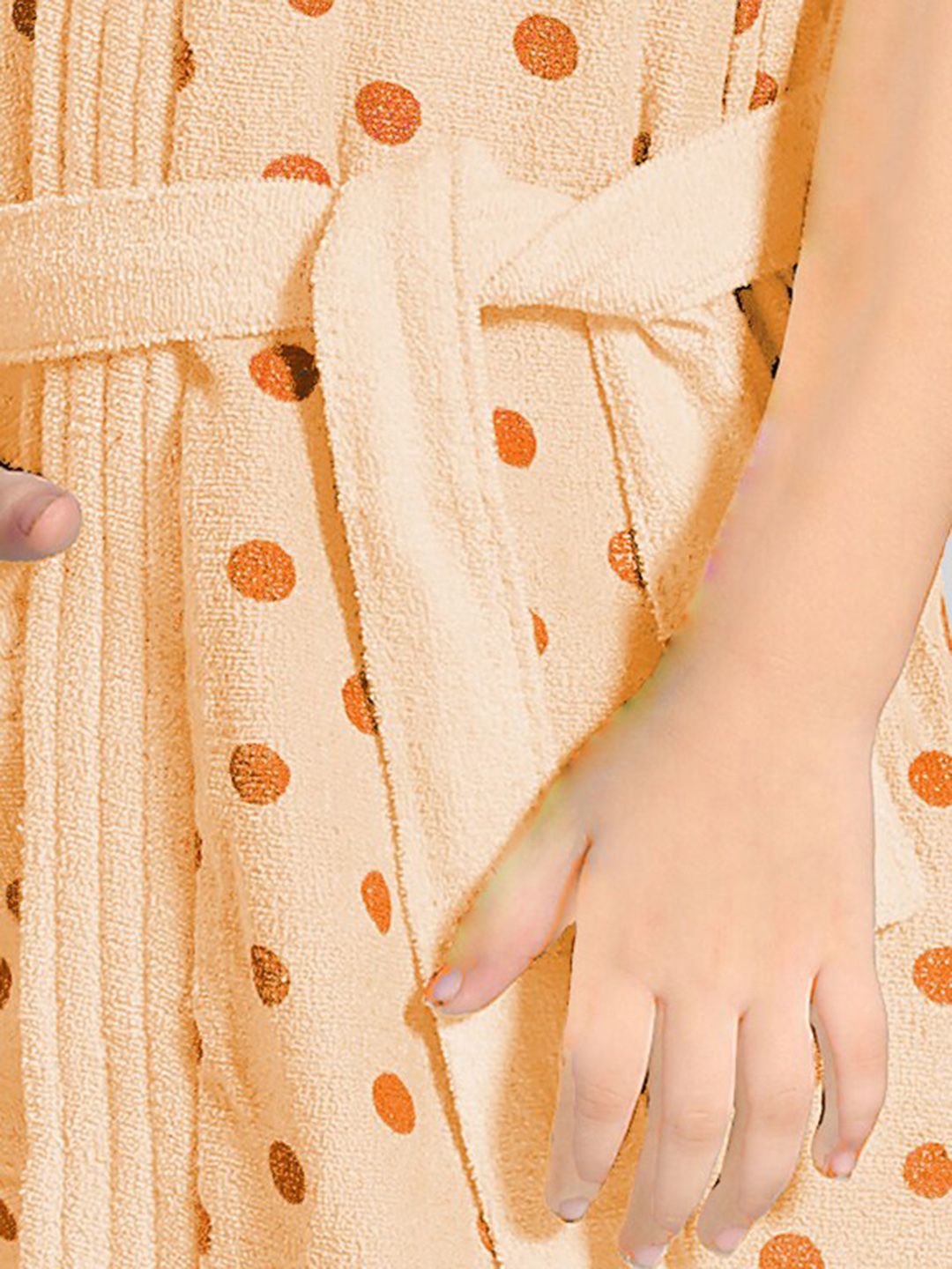 Peach Polka Dots Cotton Drawstring Knee Length Bath Robe