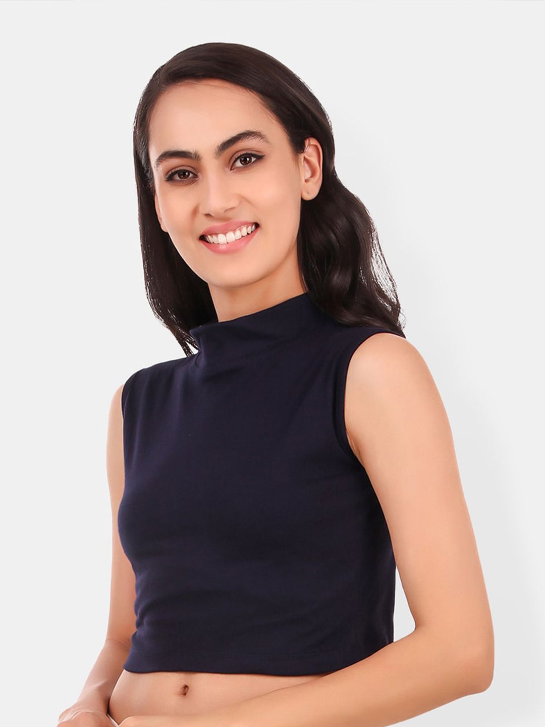 High Neck Cotton Fitted Crop Top