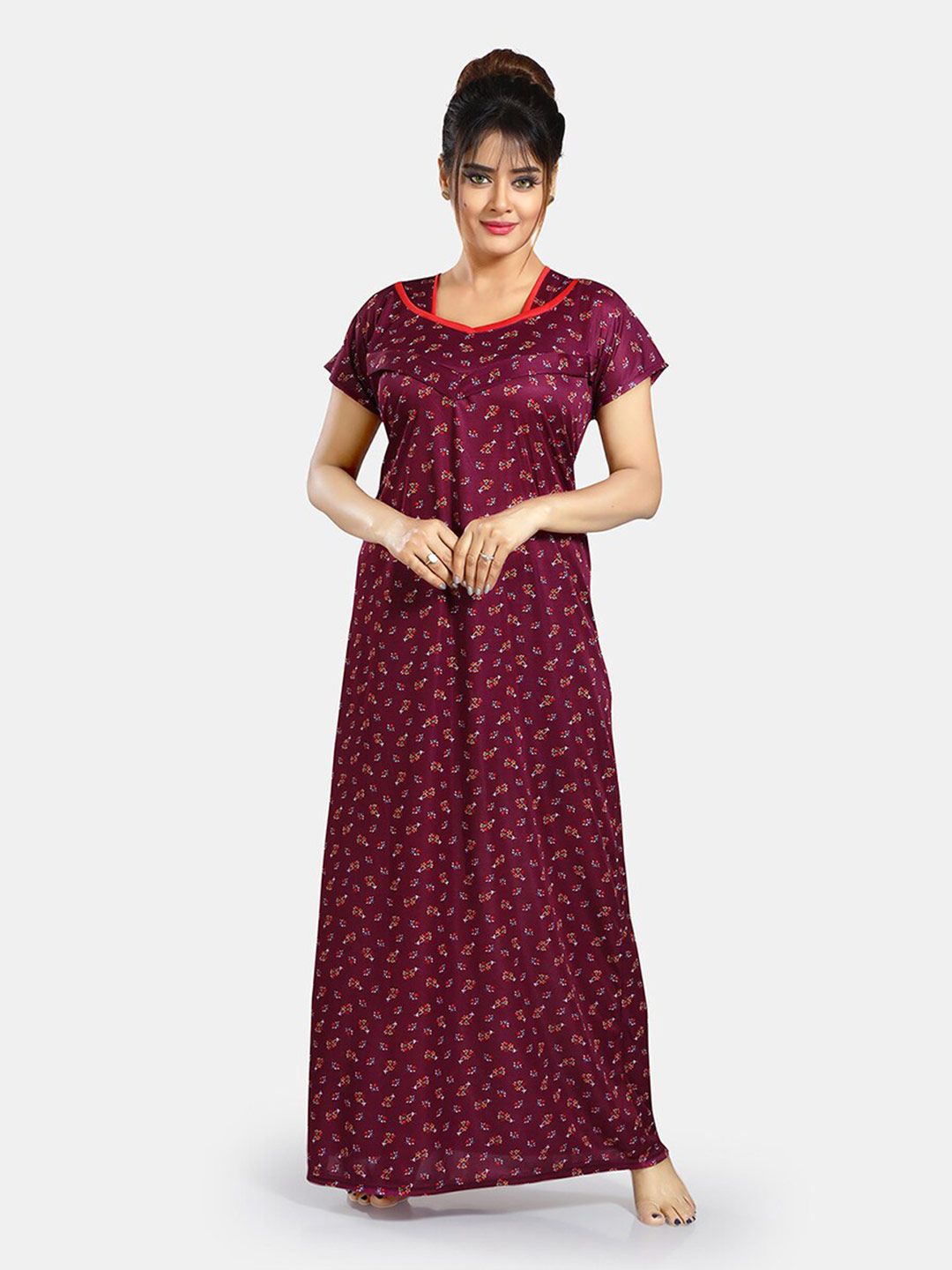 Be You Floral Printed V-Neck Satin Maxi Nightdress