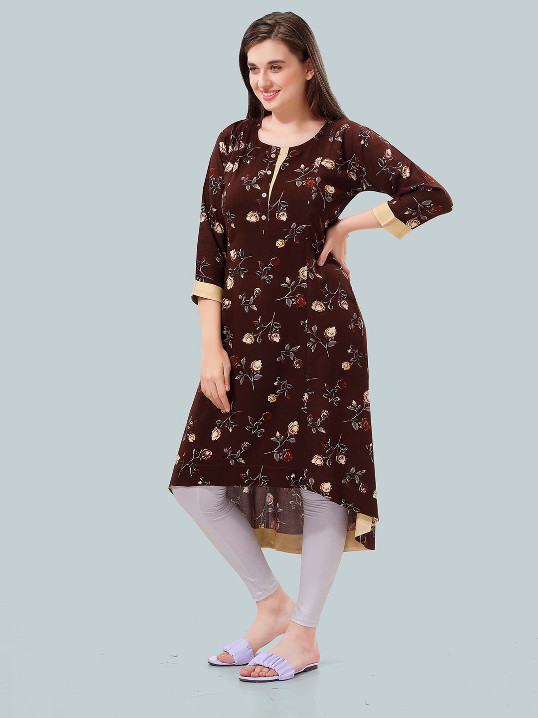 Floral Printed High Low Hem Maternity Feeding Kurta