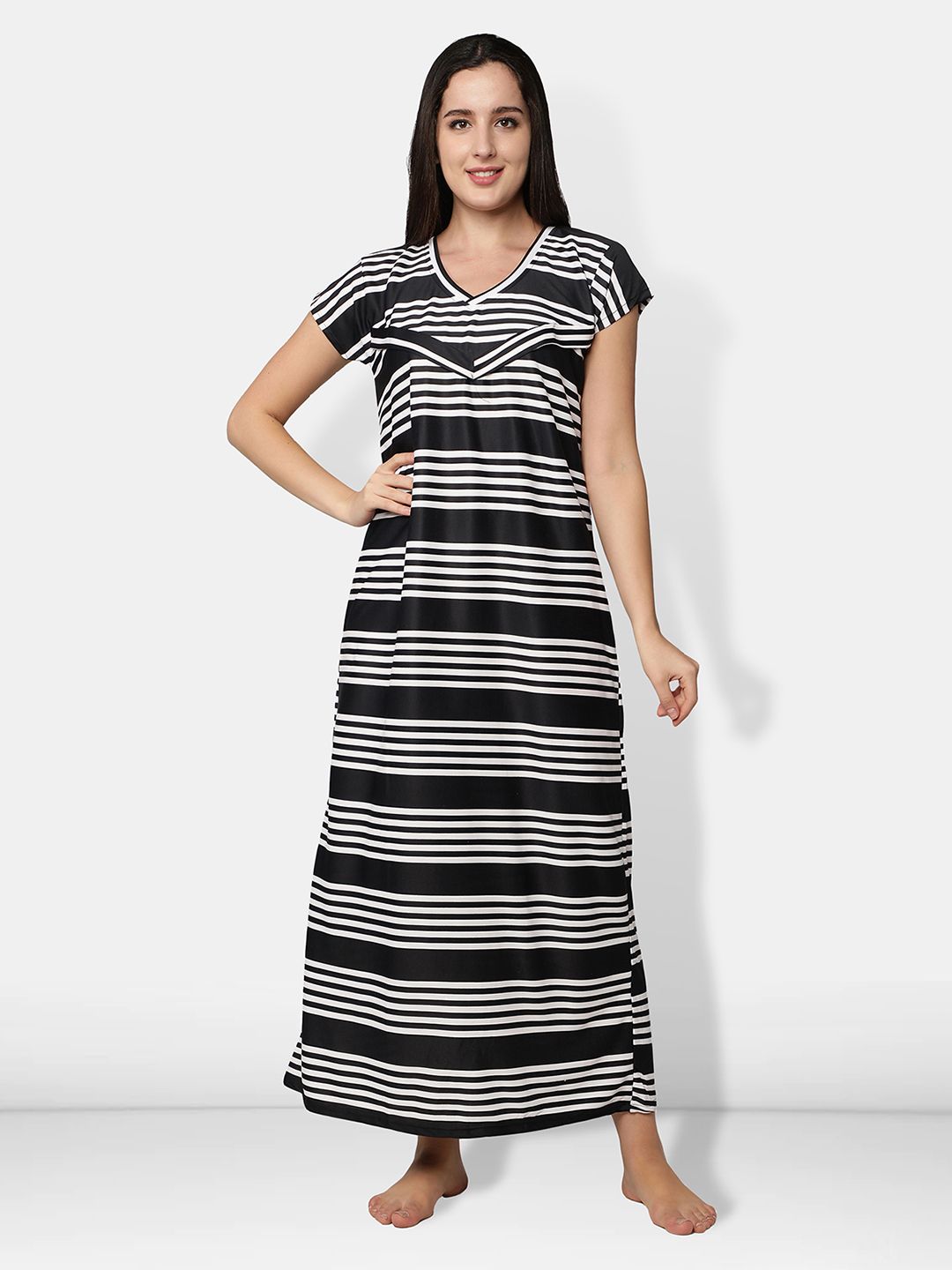 Be You Black Printed Maxi Maternity Nightdress