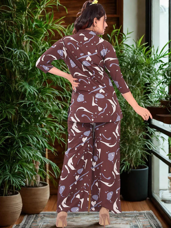 Women's Printed Mandarin Collar Tunic & Trouser Co-ord Set