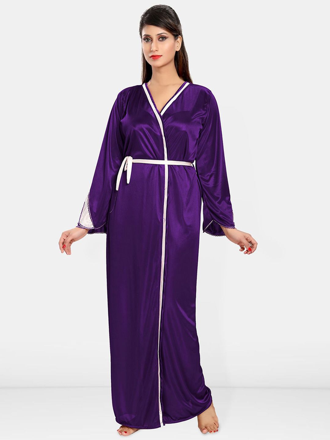 Be You Women Satin Nighty with Robe Nightdress
