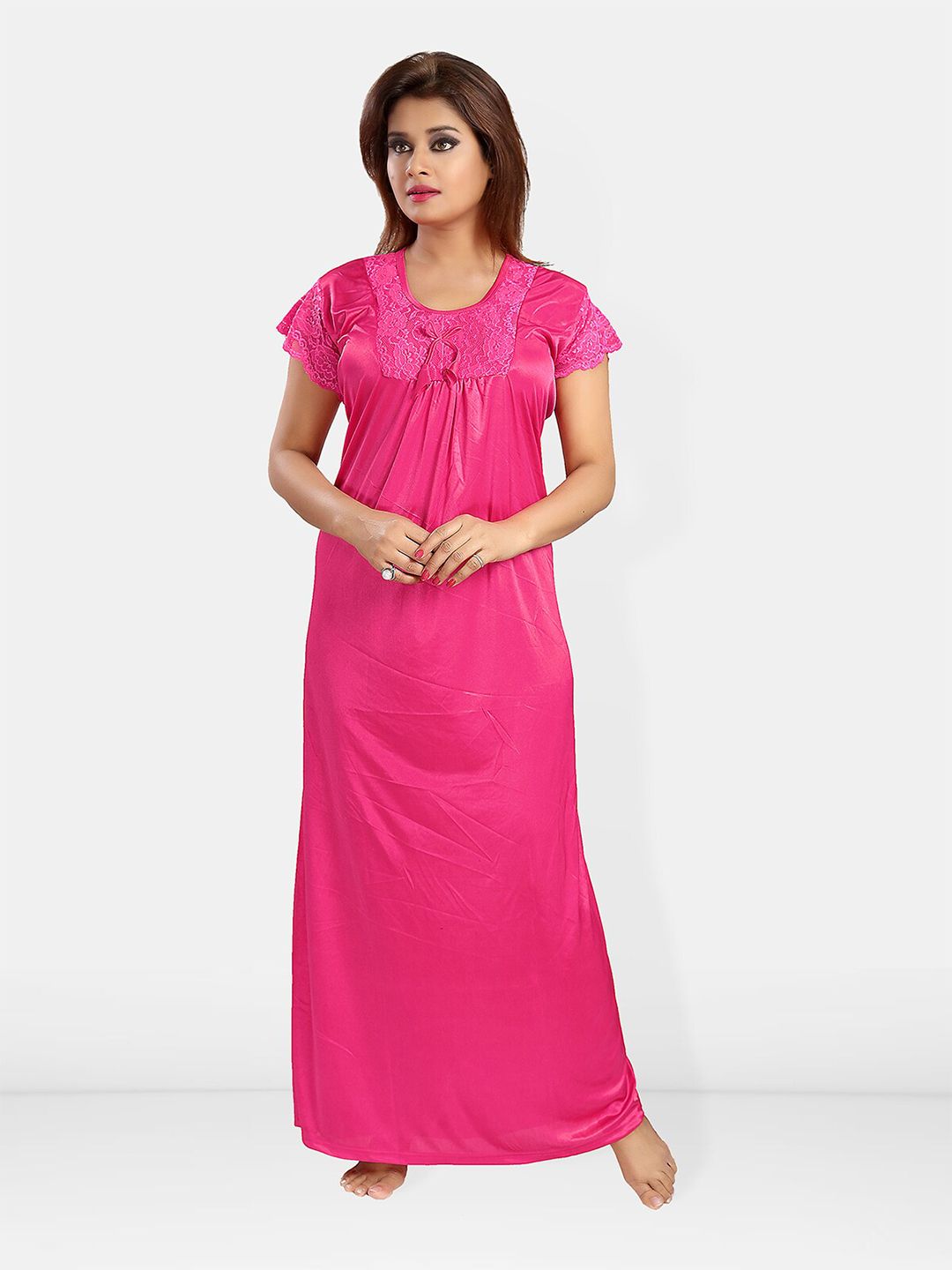 Be You Self Design Satin Maxi Nightdress