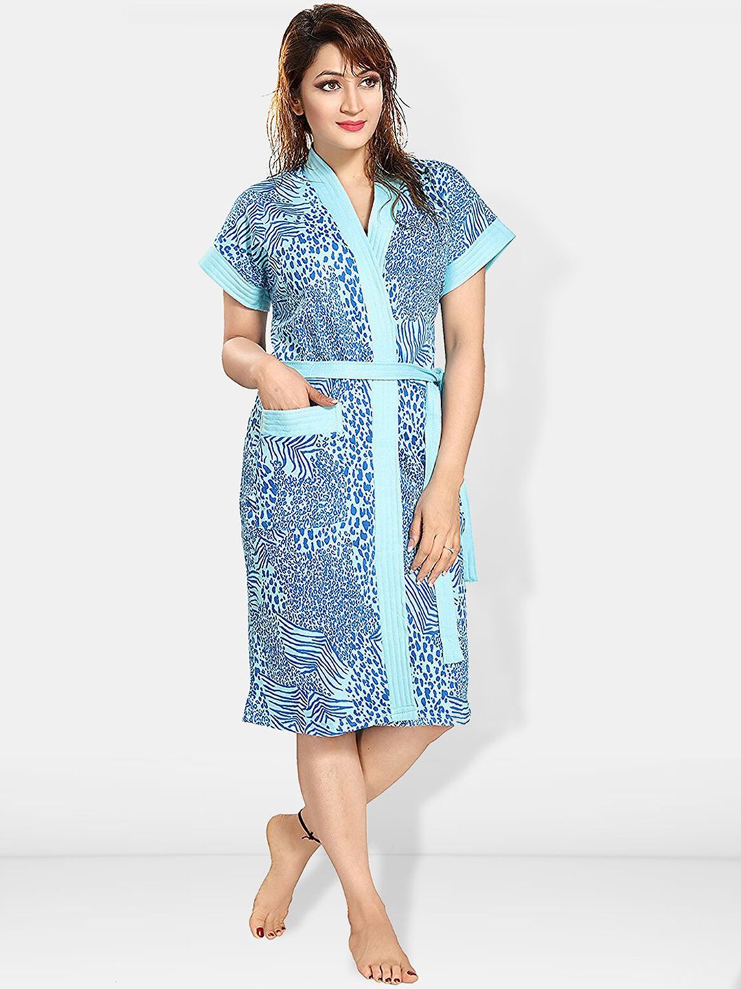 Be You Women Printed Cotton Anti-bacterial Super Soft Bath Robe With Belt