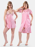 Be You Solid Lace Details Satin Nighty with Robe