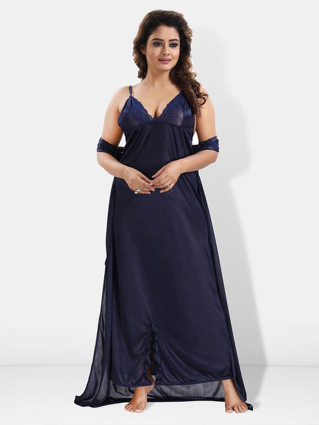 Be You 6 Pieces Satin Maxi Nightdress Set With Robe And Lingerie Set