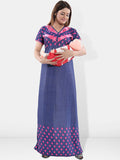 Be You Polka Dots Printed V-Neck Satin Maternity Maxi Nightdress