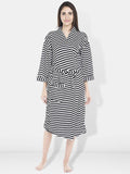 Be You Women Striped Cotton Anti-bacterial Super Soft Bath Robe With Belt