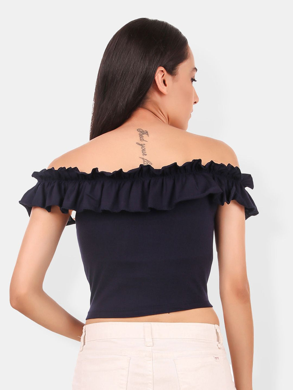 Off-Shoulder Ruffles Cotton Bardot Crop Top