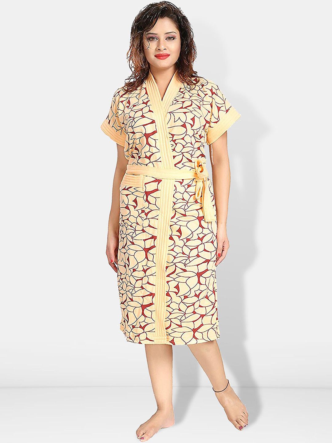 Be You Women Printed Cotton Anti-bacterial Super Soft Bath Robe With Belt