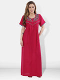 Be You Women Pink Embroidered Maxi Nightdress