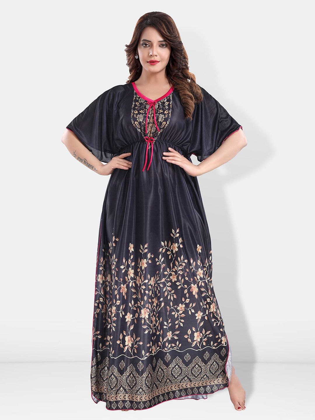 Be You Printed V-Neck Maxi Kaftan Nightdress