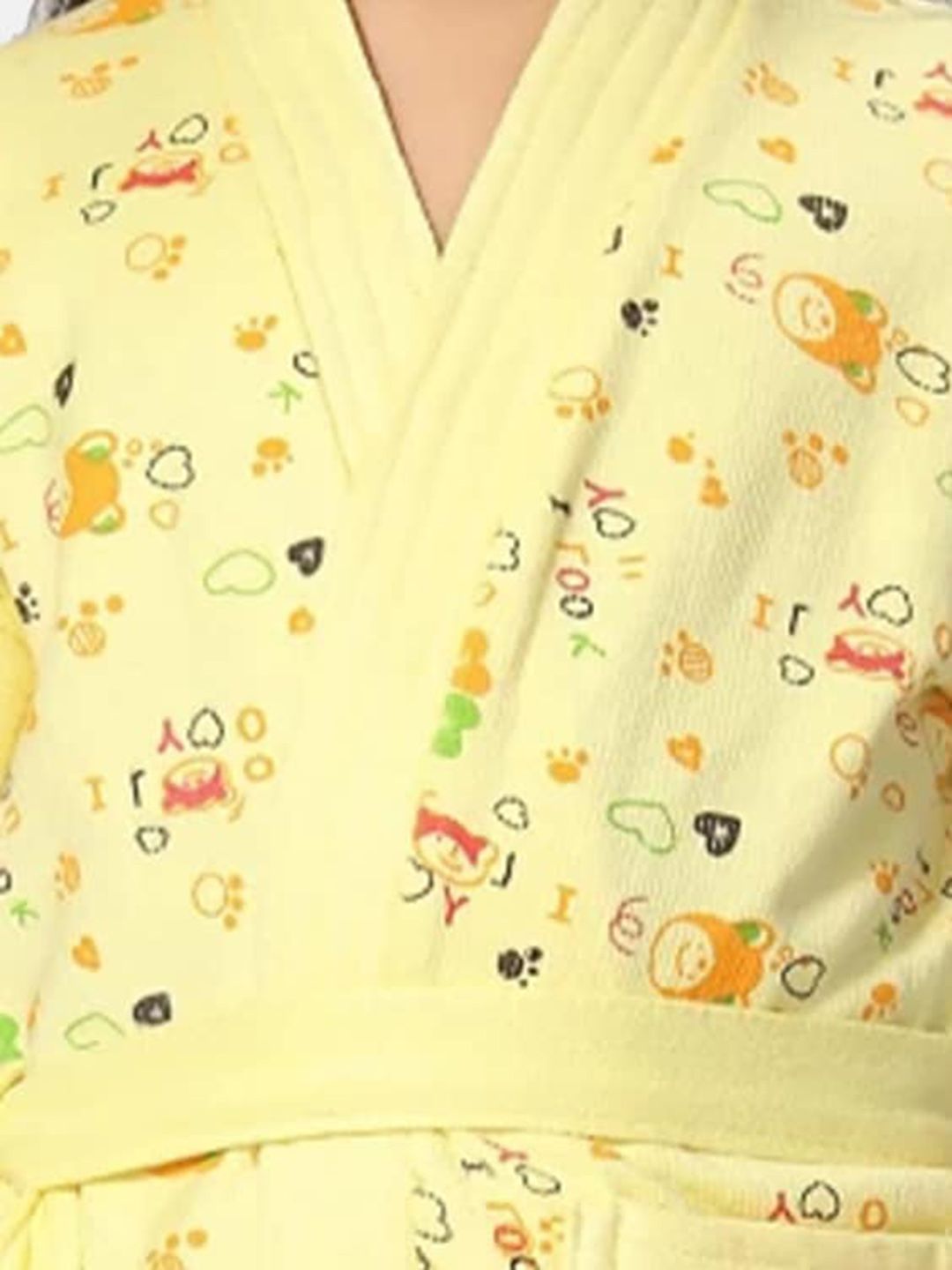 Yellow Conversational Cotton Drawstring Knee Length Bath Robe