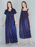 Be You Women Navy Blue Maxi Satin Nightdress