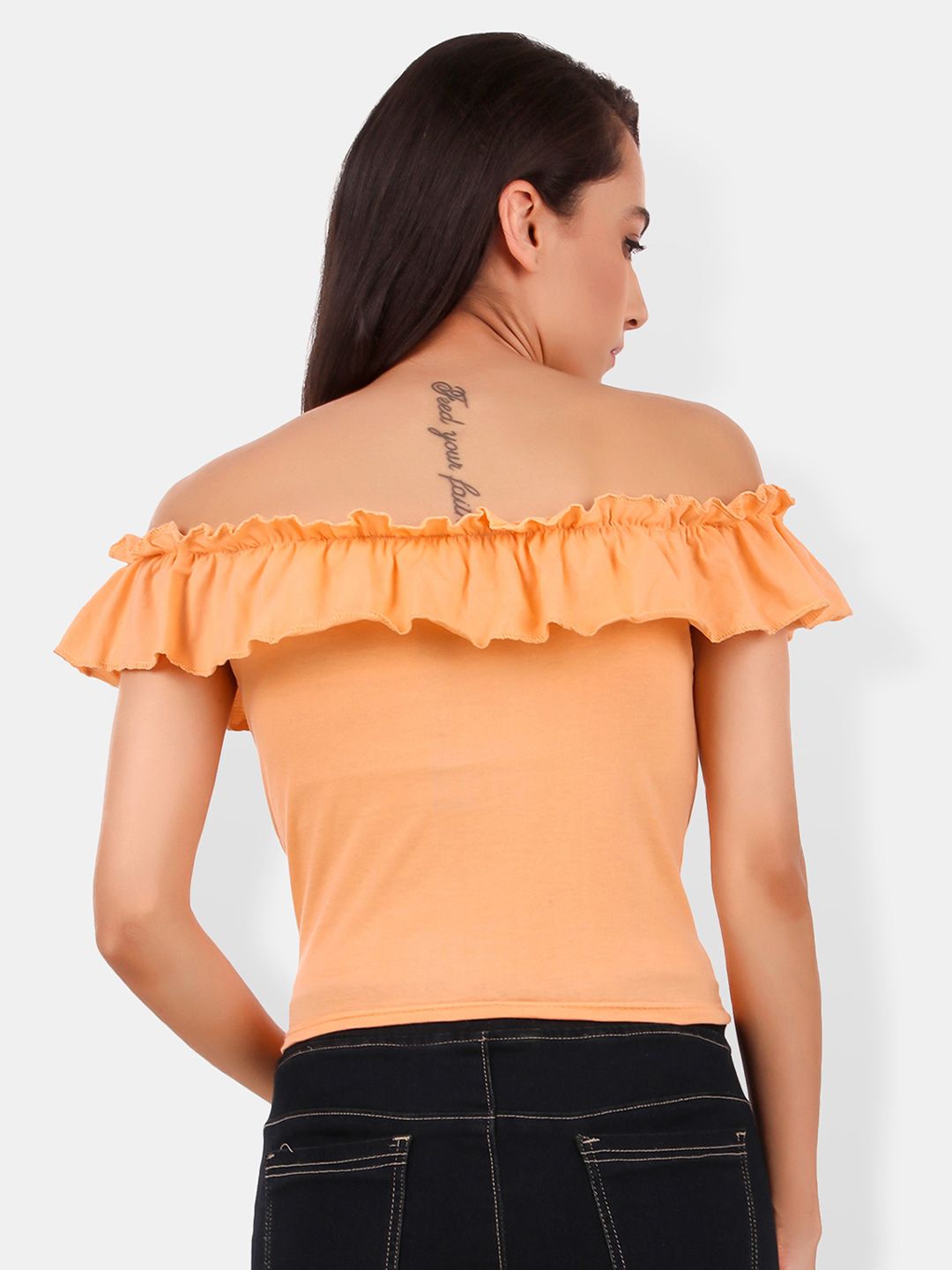 Off-Shoulder Flutter Sleeve Ruffles Cotton Bardot Crop Top