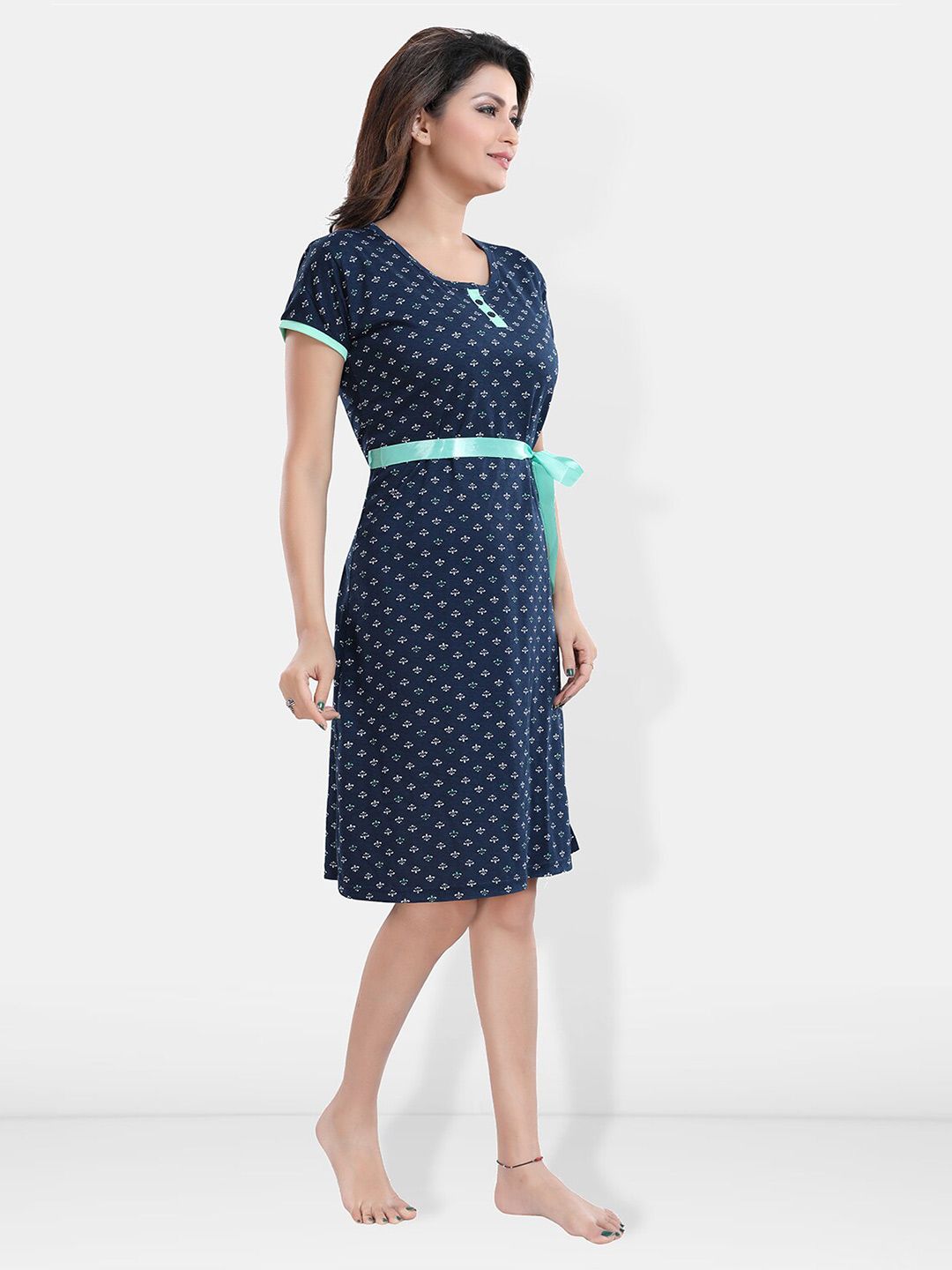 Ethnic Motifs Printed Round Neck T-Shirt Nightdress