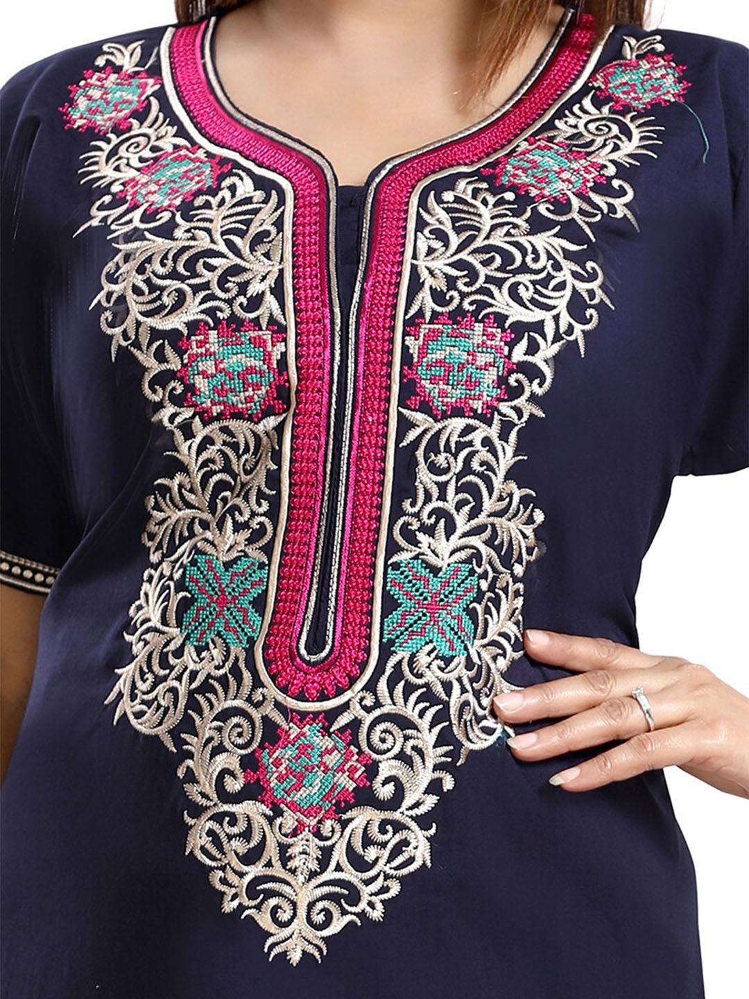 Ethnic Motifs Embroidered Maxi Nightdress