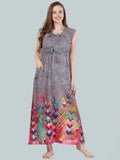 Be You Women Grey Geometric Printed Maxi Nightdress