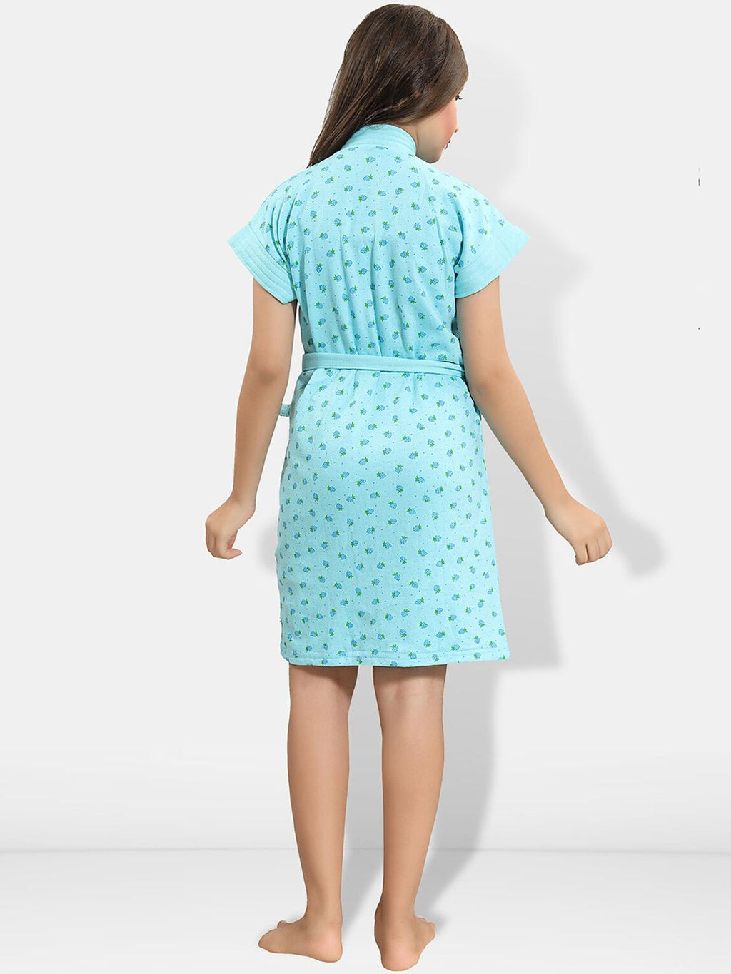 Blue Conversational Cotton Drawstring Knee Length Bath Robe