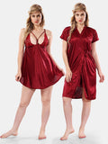 Be You Solid Lace Details Satin Nighty with Robe