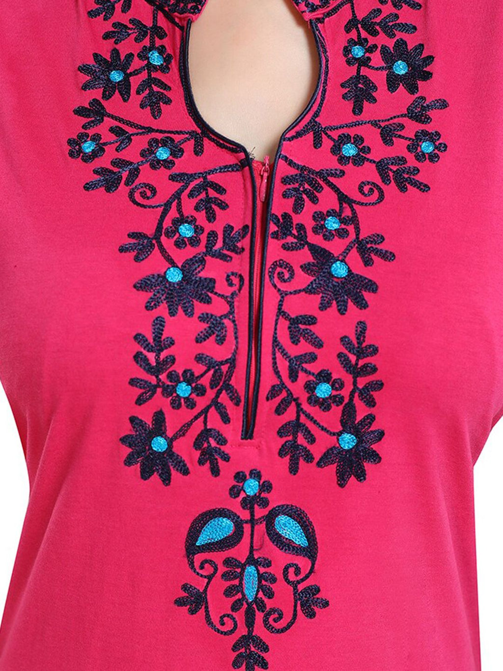 Floral Embroidered Mandarin Collar Maxi Sweat Nightdress