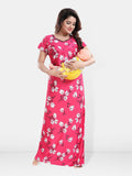 Be You Printed Satin Maternity Feeding Maxi Nightdress