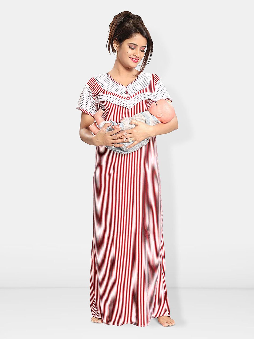 Be You Striped Maxi Satin Maternity Nightdress